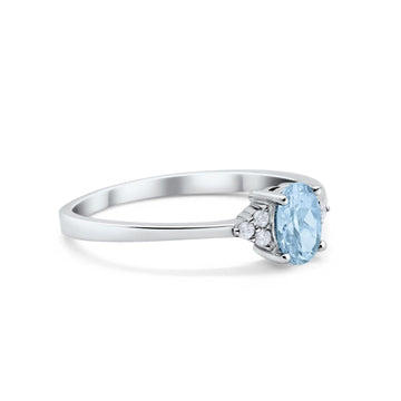 Oval Cut Wedding Ring Simulated Aquamarine CZ 925 Sterling Silver